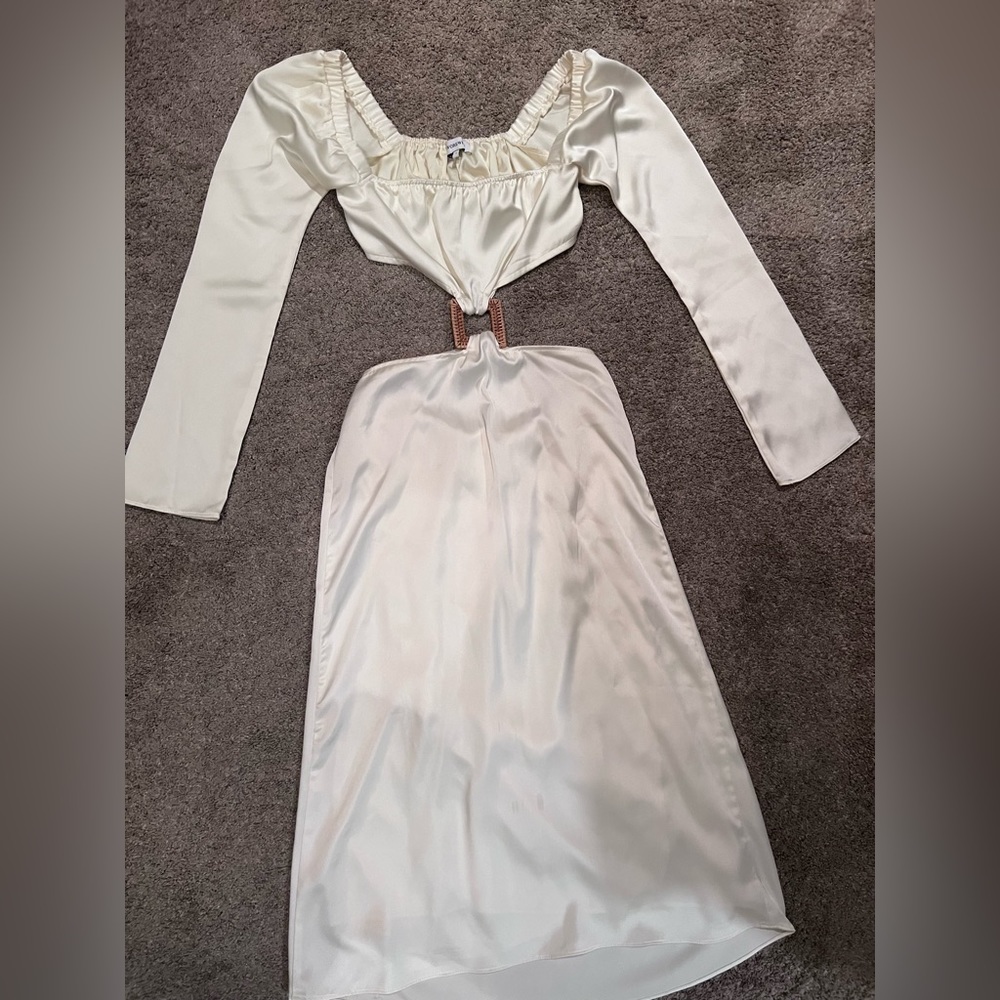 We Wore What ivory cutout long sleeve midi dress